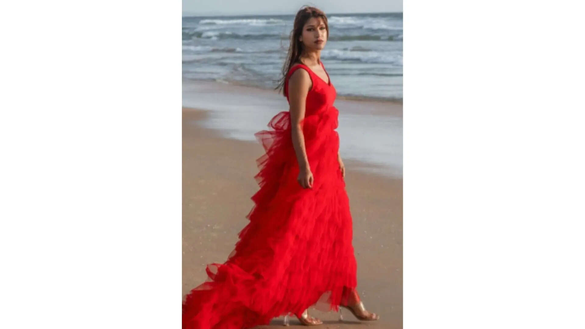 HOUSE OF JAMOTI Women Red Net Maxi Gown