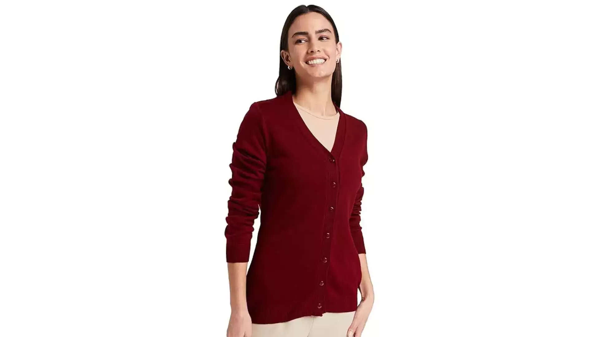 Amazon Brand - Symbol Womens Acrylic V Neck Regular Fit Casual Style Cardigan