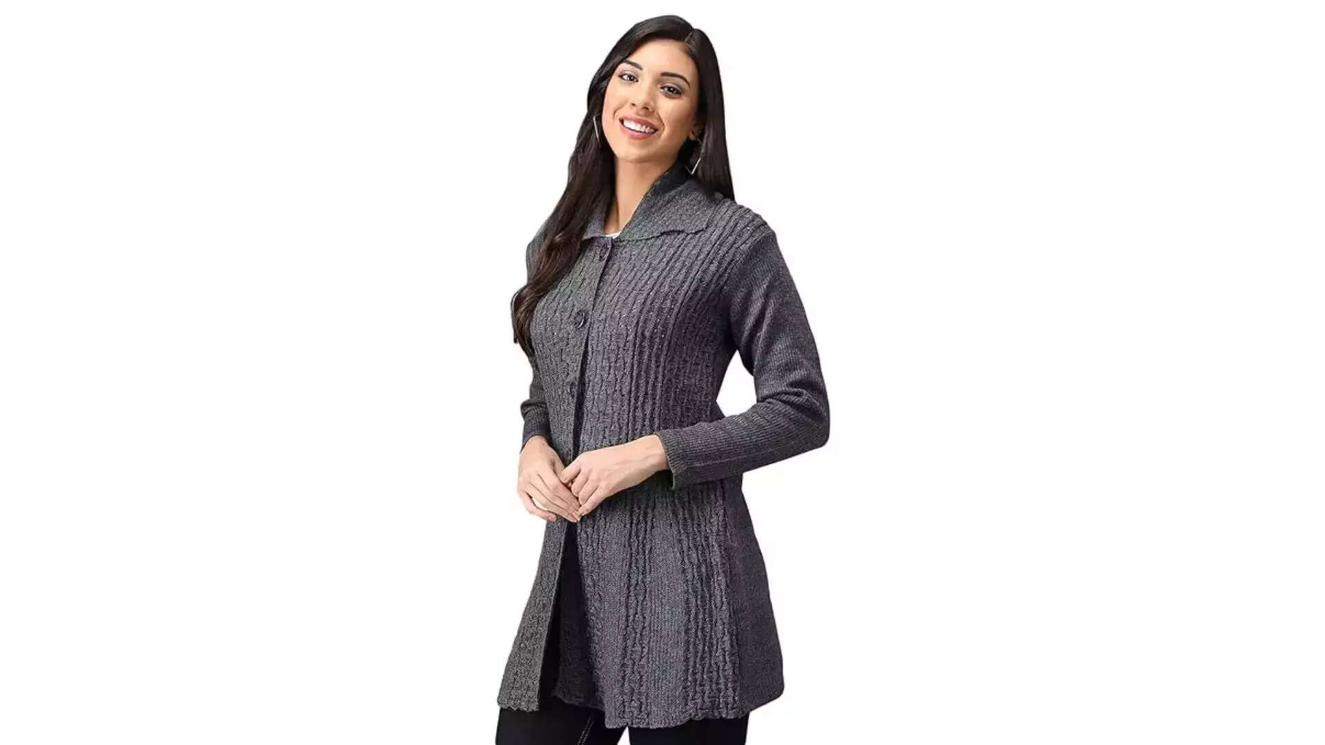 eKools Women Wool Blend Banded Collar Cardigan