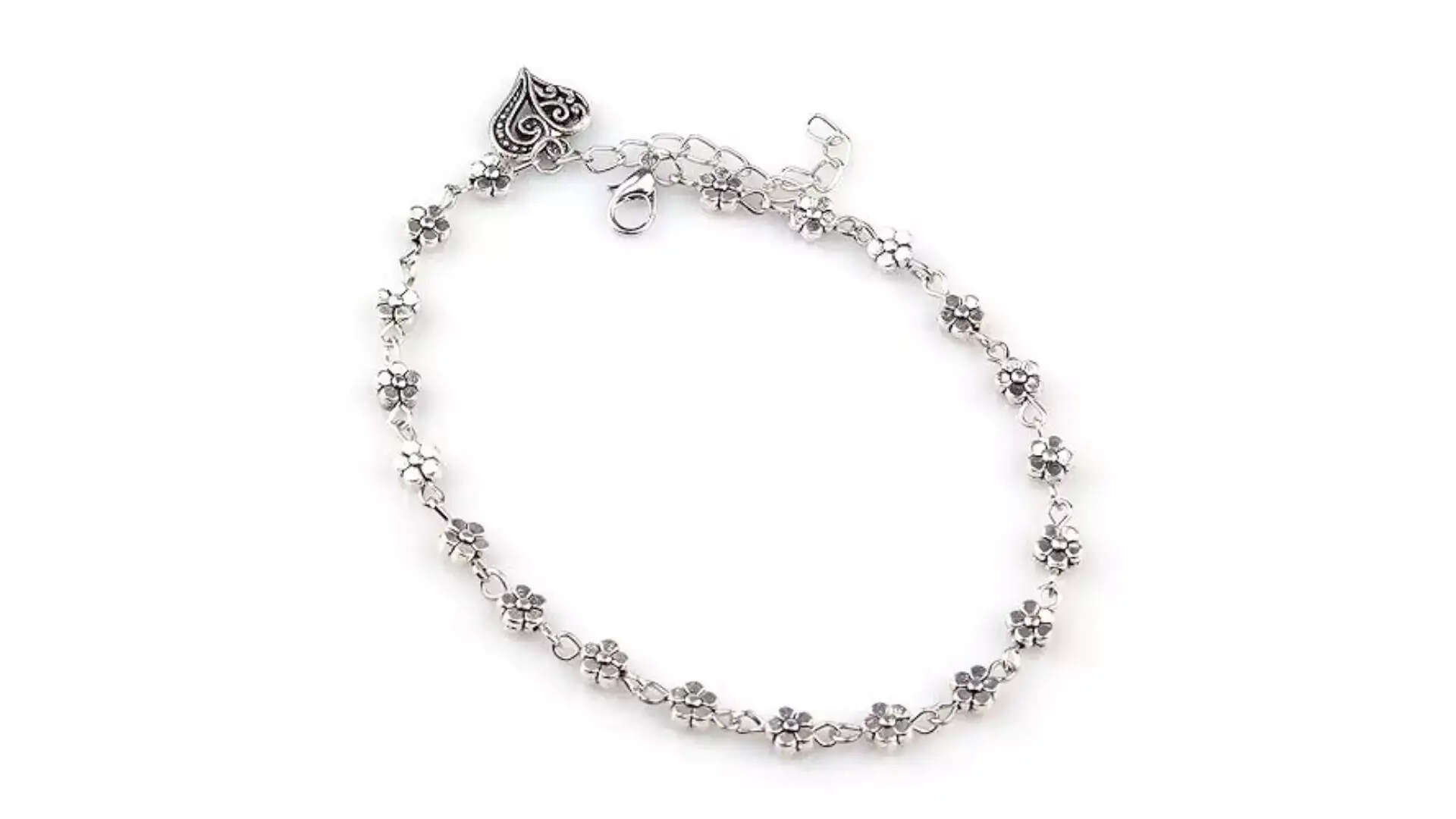 Shining Diva Fashion Oxidised Silver Floral Single Stylish Anklet