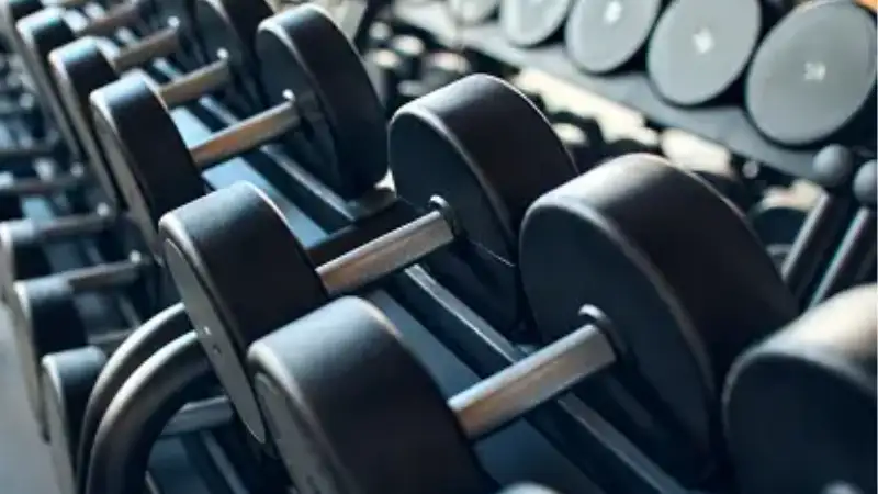 Dumbbells in a gym