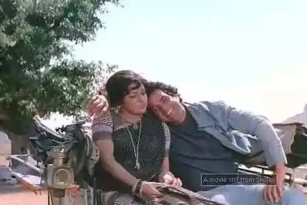 hema malini and dharmnedra in sholay