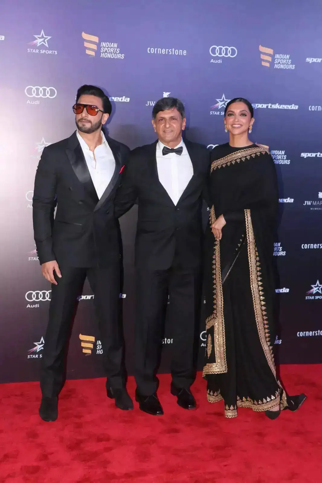 Ranveer Singh, Deepika Padukone and Prakash Padukone.