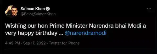 Salmaan Khan wishes PM modi