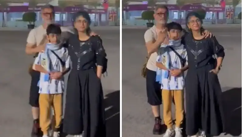 Aamir Khan enjoys FIFA World Cup match with ex-wife Kiran Rao, son Azad in Qatar. Watch