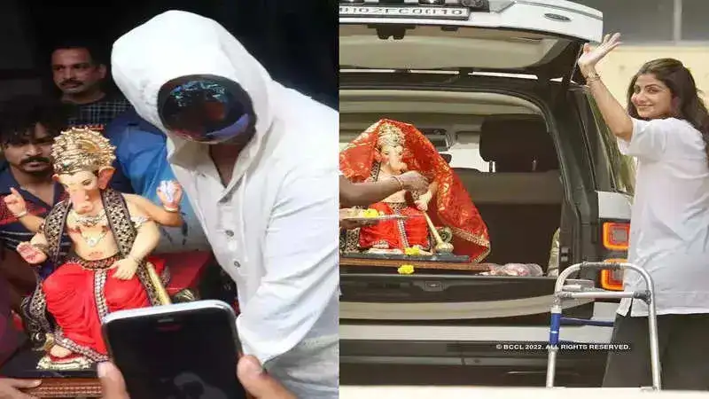 Raj Kundra and injured Shilpa Shetty welcome Lord Ganesha home for Ganesh Chaturthi