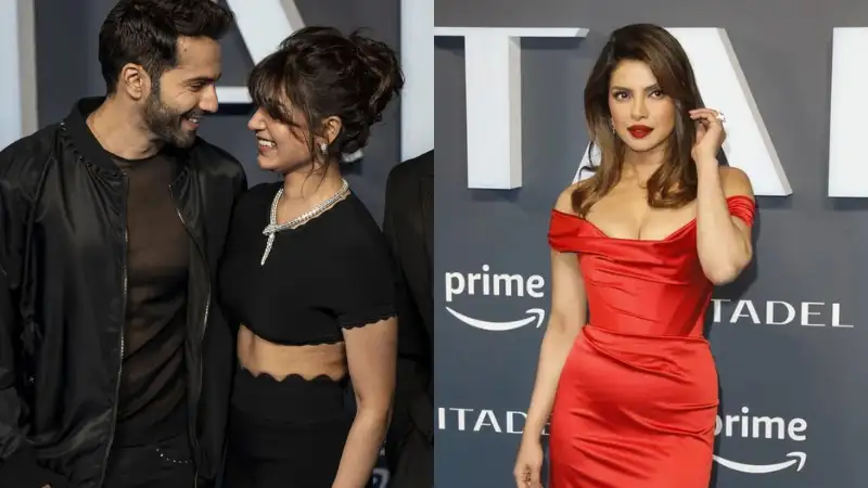 Varun Dhawan poses with Priyanka Chopra at Citadel London premiere. See pics