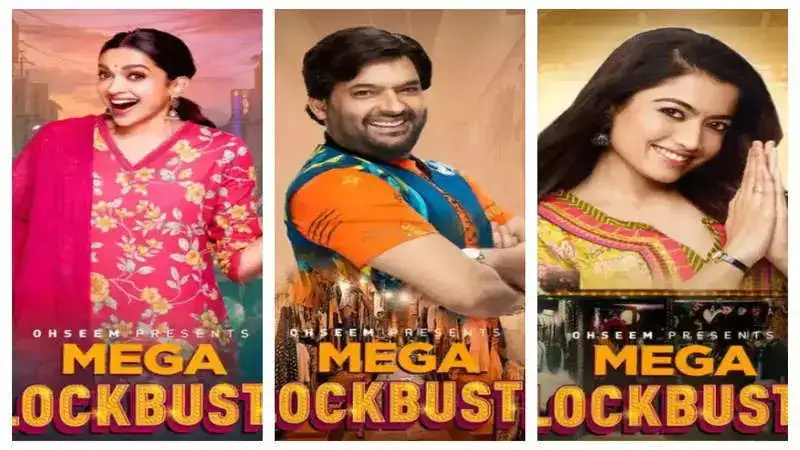 Deepika Padukone's poster for 'Mega Blockbuster,' also features Kapil Sharma and Rashmika Mandanna is