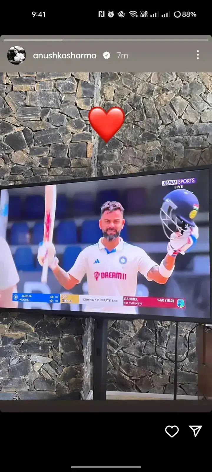 Anushka Sharma Instagram Story for Virat Kohli's century