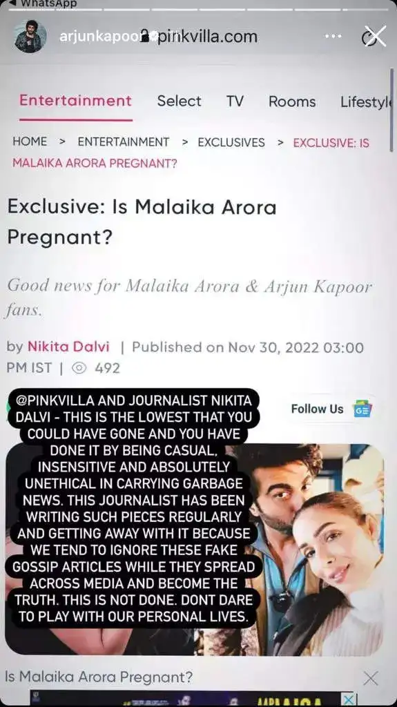 Arjun Kapoor Instagram Story