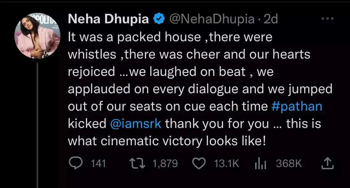 Neha Dhupia praises Pathaan