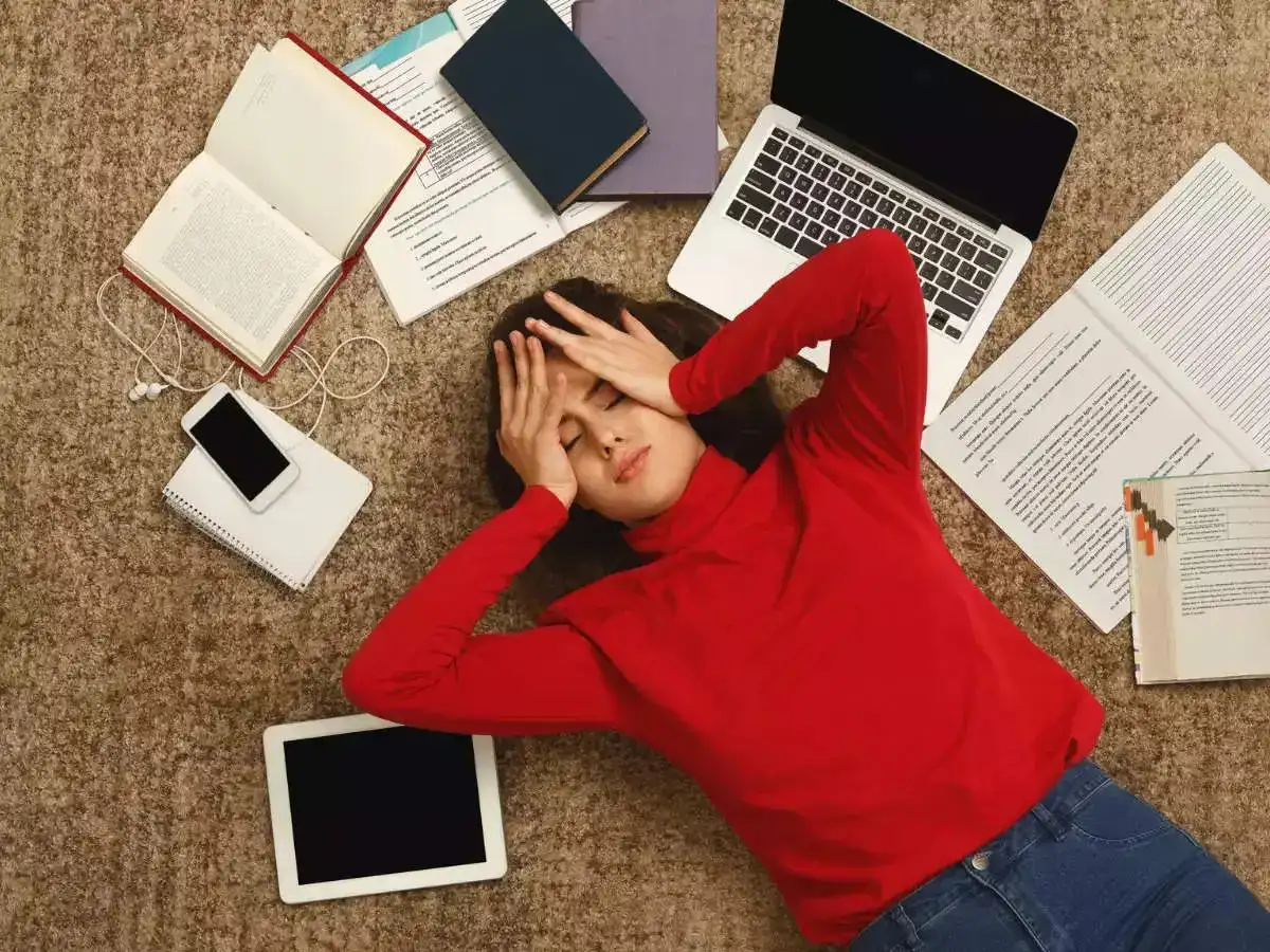 A student can't find peace and sleep due to exam stress.