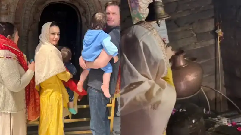 Preity Zinta, husband Gene Goodenough offer prayers at Hateshwari Mata temple in Shimla. Kids Jai, Gia join