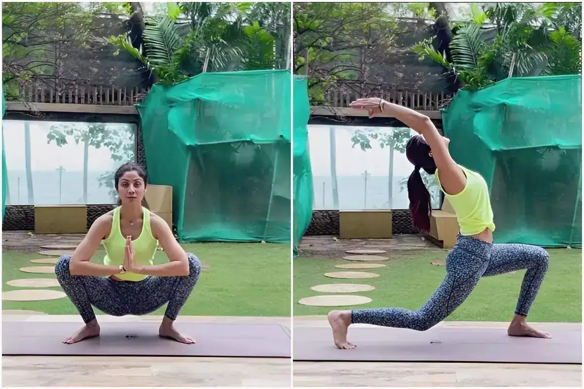 Virabhadrasana yoga poses by shilpa shetty