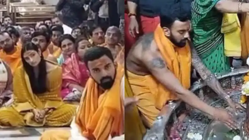 Ahead of India vs Aus match, Athiya Shetty, KL Rahul visit Ujjain's Mahakaleshwar temple. See pics