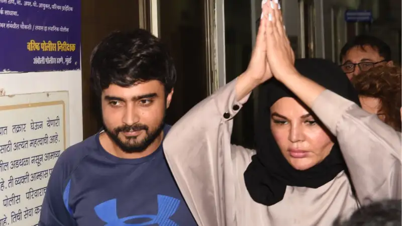 Rakhi Sawant leaves Mumbai police station with husband Adil Durrani after arrest. See pics