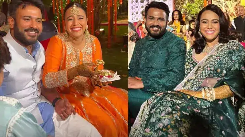 Swara Bhaskar and Fahad Ahmad twinning in green during their sangeet