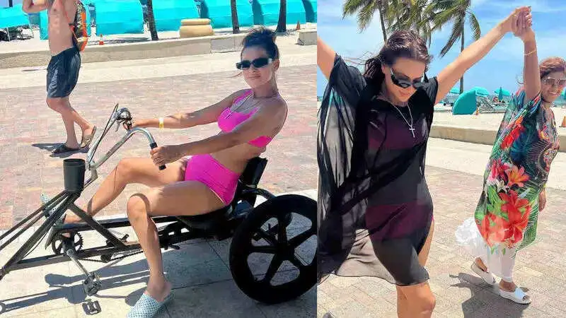 Nia Sharma is seen vibing with her mom as they both enjoy a day at Miami beach