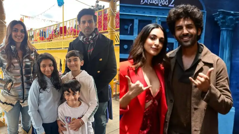 Kartik Aaryan, Kiara Advani pose for adorable pictures with kids in Kashmir during 'Satyaprem Ki Katha' shoot