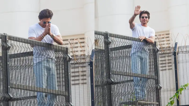 Shah Rukh Khan makes second appearance on his birthday, waves to fans outside Mannat. See pics