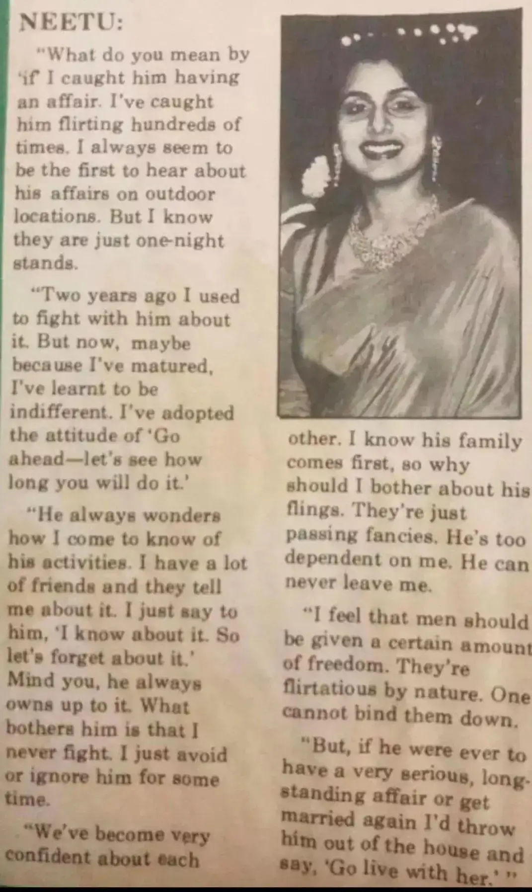 An old newspaper cutting of Neetu Kapoor's interview