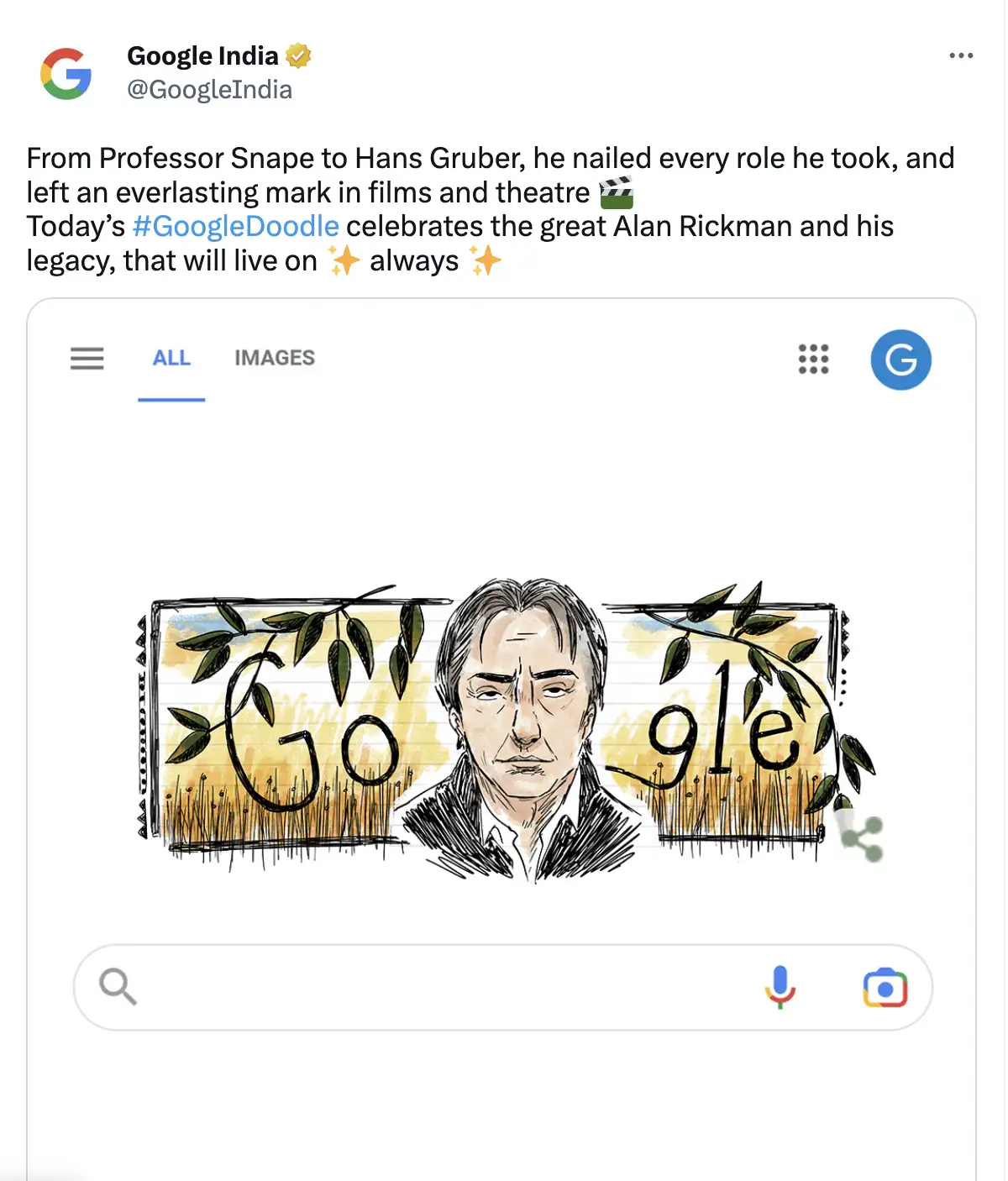 Google's tribute to Alan Rickman